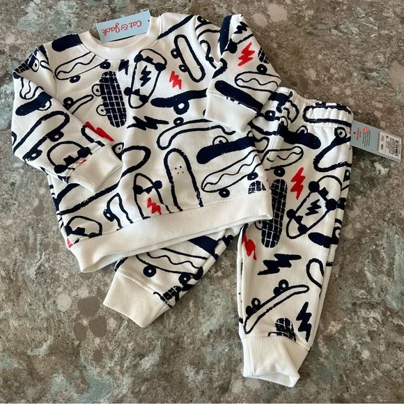 Cat & Jack Skateboard Sweat Set 12M NWT - Picture 2 of 11